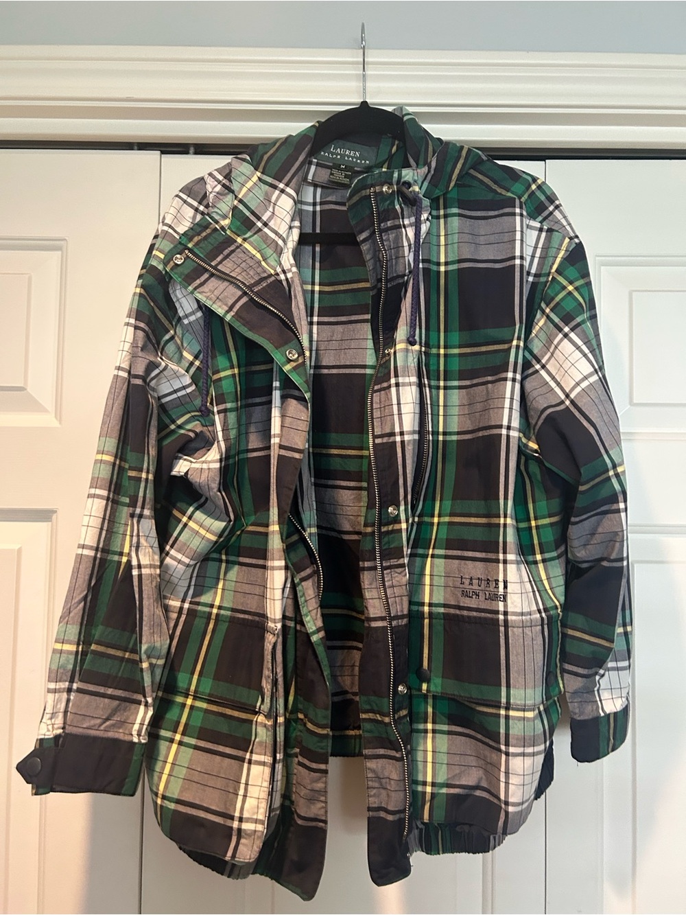 Lauren Ralph Lauren Green Plaid Hooded Raincoat Jacket - Picture 4 of 7